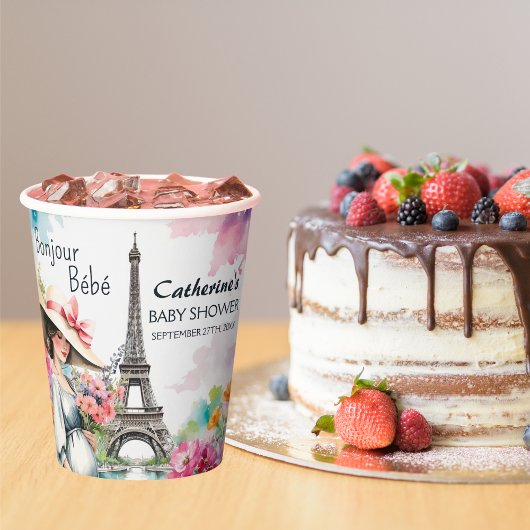 Bonjour Bebe Floral Eiffel Tower Paris Baby Dusche Pappbecher