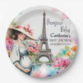 Bonjour Bebe Floral Eiffel Tower Paris Baby Dusche Pappteller (Vorderseite)