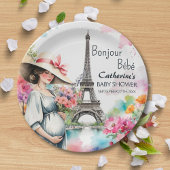 Bonjour Bebe Floral Eiffel Tower Paris Baby Dusche Pappteller