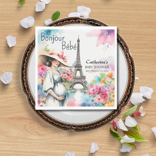 Bonjour Bebe Floral Eiffel Tower Paris Baby Dusche Serviette