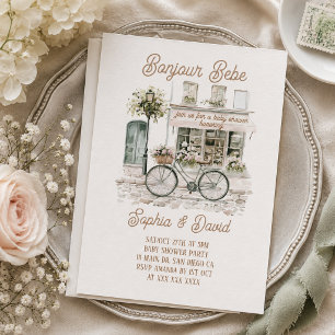 Bonjour Bebe Floral French Baby Dusche Einladung