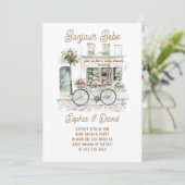 Bonjour Bebe Floral French Baby Dusche Einladung (Stehend Vorderseite)