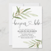 Bonjour Bebe Französisch grüne Gold Geschlechtsneu Einladung (Vorderseite)