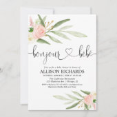 Bonjour bebe Französisch Paris Blumenmädchen Babyd Einladung (Vorderseite)