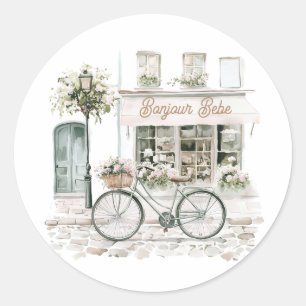 Bonjour Bebe Französische Babyparty Runder Aufkleber
