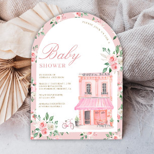 Bonjour Bebe Französischer Rosa Pariser Café Baby Einladung