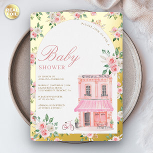 Bonjour Bebe Französischer Rosa Pariser Café Baby  Folieneinladung