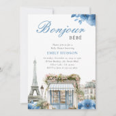 Bonjour Bebe French Blue Baby Shower Invitation Einladung (Vorderseite)