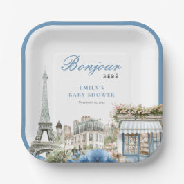 Bonjour Bebe French Blue Baby Shower Pappteller