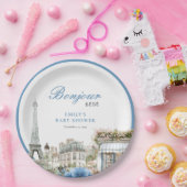 Bonjour Bebe French Blue Baby Shower Pappteller (Party)