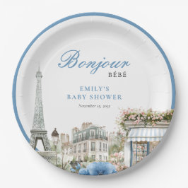 Bonjour Bebe French Blue Baby Shower Pappteller