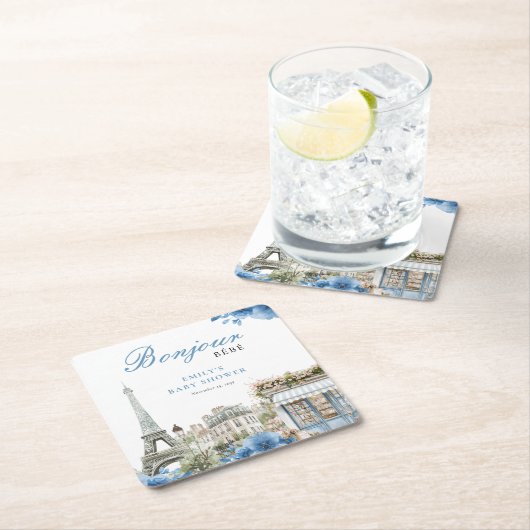 Bonjour Bebe French Blue Baby Shower Rechteckiger Pappuntersetzer (Vor Ort)