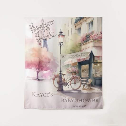 Bonjour Bebe French Cafe Babydusche Hintergrund Wandteppich (Vorderseite)