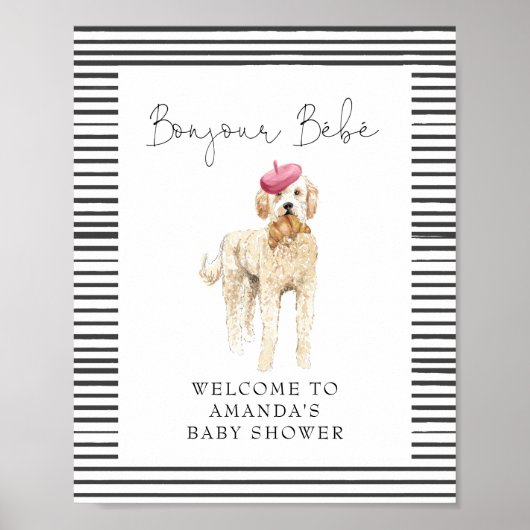 Bonjour Bebe French Doodle Begrüßungsbaby-Dusche Poster (Vorne)