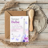 Bonjour Bebé French Eiffel Lavender Butterflies Einladung