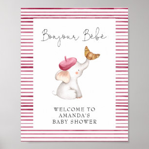 Bonjour Bebe French Elephant Willkommensdusche Poster