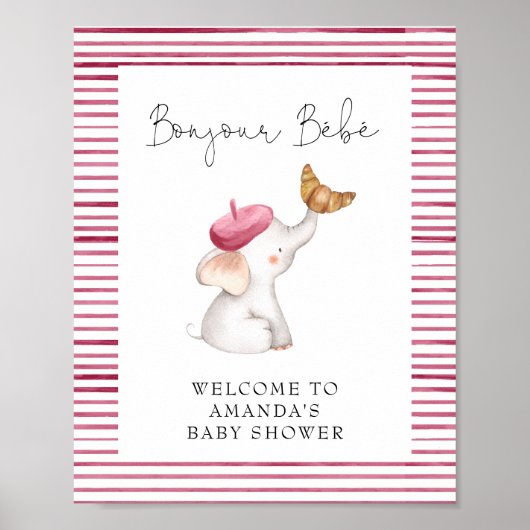 Bonjour Bebe French Elephant Willkommensdusche Poster (Vorne)