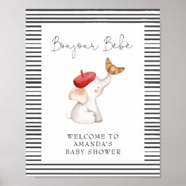 Bonjour Bebe French Elephant Willkommensdusche Poster
