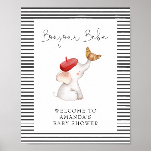 Bonjour Bebe French Elephant Willkommensdusche Poster (Vorne)