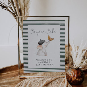 Bonjour Bebe French Elephant Willkommensdusche Poster