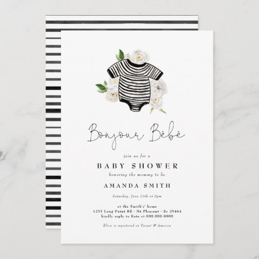 Bonjour Bebe French Gender Neutral Baby Shower Einladung (Vorne/Hinten)