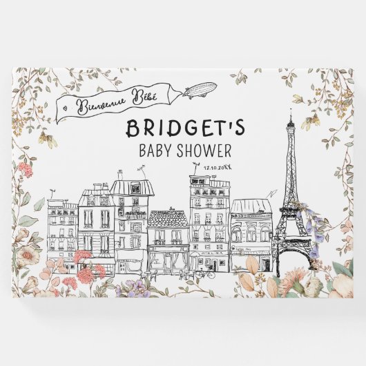 Bonjour Bebe French Gender Neutral Baby Shower Gästebuch (Vorderseite)