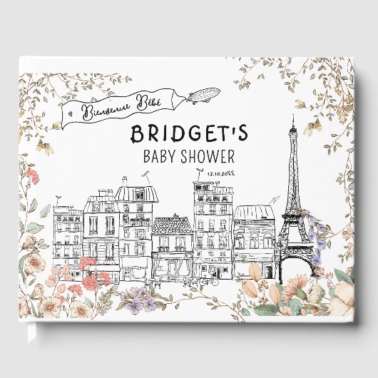 Bonjour Bebe French Gender Neutral Baby Shower Gästebuch (Vorderseite)