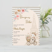 Bonjour Bebe French Paris Bunny Baby Dusche Einladung (Stehend Vorderseite)