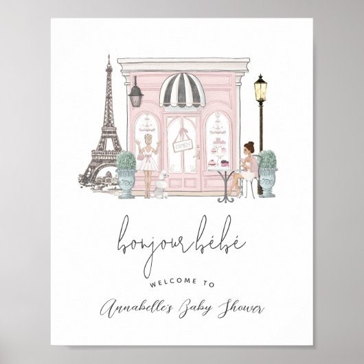 Bonjour Bébé French Paris Cafe Baby Shower Welcome Poster (Vorne)