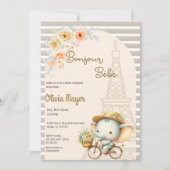Bonjour Bebe French Paris Elephant Baby Dusche Einladung (Vorderseite)