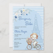 Bonjour Bebe French Paris Welppy Dog Babydusche Einladung (Vorderseite)