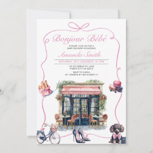 Bonjour Bebe French Parisian Café Baby Shower Einladung