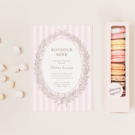 Bonjour Bebe French Patisserie Babydusche Pink Einladung