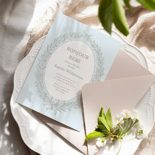 Bonjour Bebe French Patisserie Blue Baby Dusche Einladung