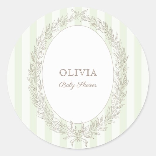 Bonjour Bebe French Patisserie Green Strip Runder Aufkleber (Vorderseite)