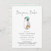 Bonjour Bebe French Pinguin Neutral Baby Dusche Einladung (Vorne/Hinten)