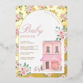 Bonjour Bebe French Pink Parisian Café Baby Showro Folieneinladung (Vorderseite)