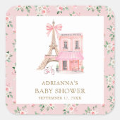 Bonjour Bebe French Pink Parisian Café Baby Showro Quadratischer Aufkleber (Vorderseite)