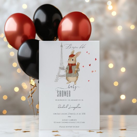 Bonjour Bebe French Rabbit Baby Dusche Einladung