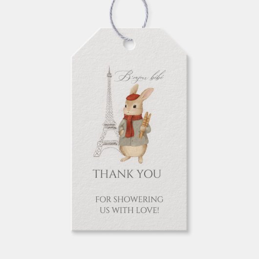 Bonjour Bebe French Rabbit Baby Dusche Geschenkanhänger (Vorderseite)