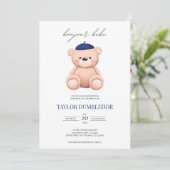 Bonjour Bebe French Watercolor Bear Babydusche Einladung (Stehend Vorderseite)