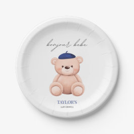 Bonjour Bebe French Watercolor Bear Babydusche Pappteller
