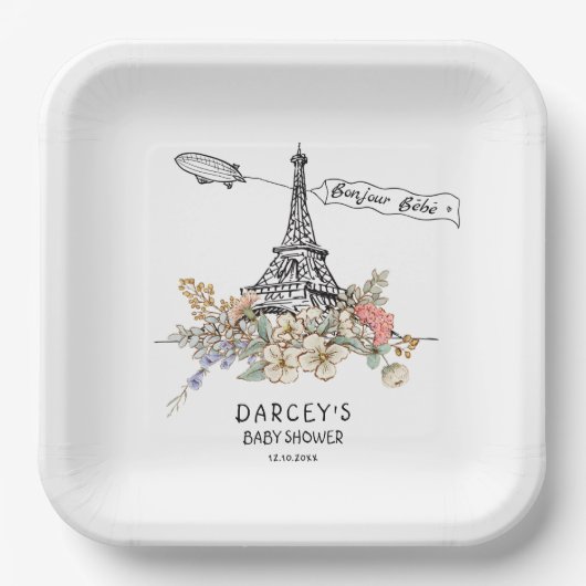 Bonjour Bebe Gender Neutral Baby Dusche Pappteller (Vorderseite)