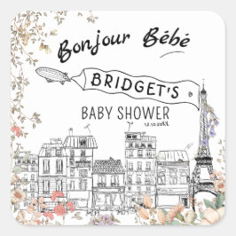 Bonjour Bebe Gender Neutral Baby Dusche Quadratischer Aufkleber