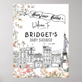 Bonjour Bebe Gender Neutral Baby Dusche Willkommen Poster