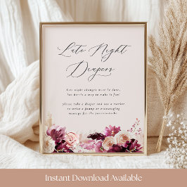 Bonjour Bébé Late Night Diapers Baby Shower Sign Poster