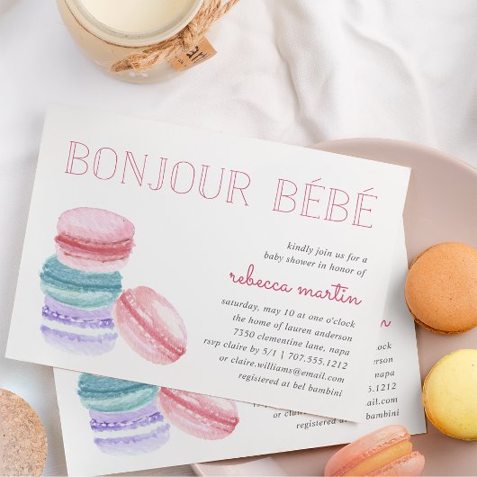 Bonjour Bébé | Macaron Baby Shower Einladung