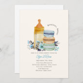 Bonjour Bébé Macarons Milk Floral Blue Baby Shower Einladung (Vorne/Hinten)