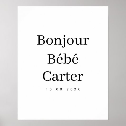 Bonjour Bébé | Modernes Minimalistisches Kinderzim Poster (Vorne)