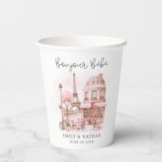 Bonjour Bebe Paris Cafe Baby Dusche Pappbecher (Rückseite)